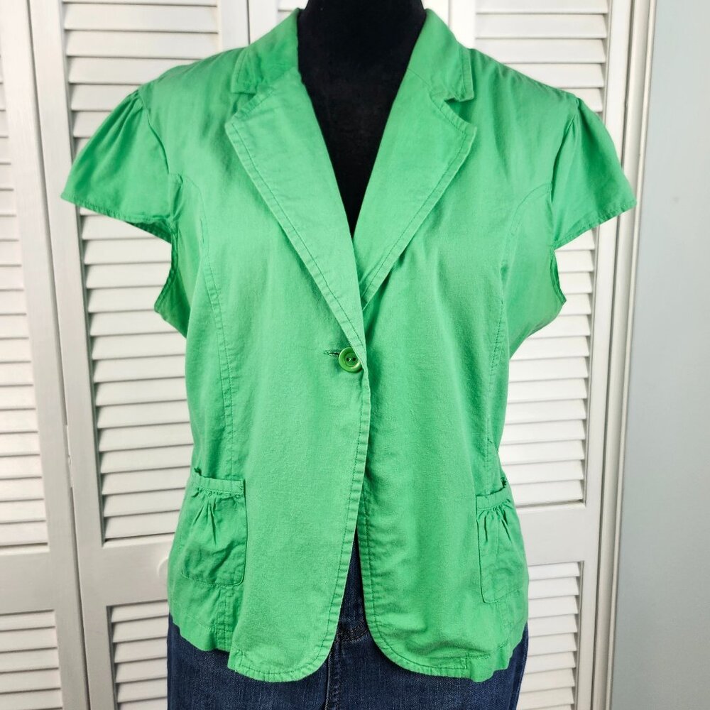 Connection 18 Y2K Cropped Green Jacket Size M 100% Cotton Vintage 2000s Bolero